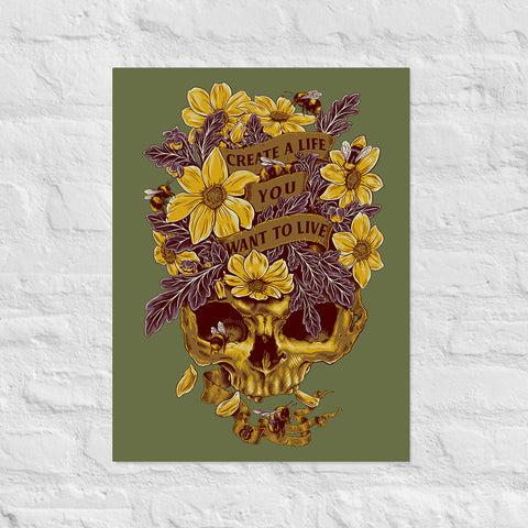Create A Life Flower Skull Print - Brutal Bohemian